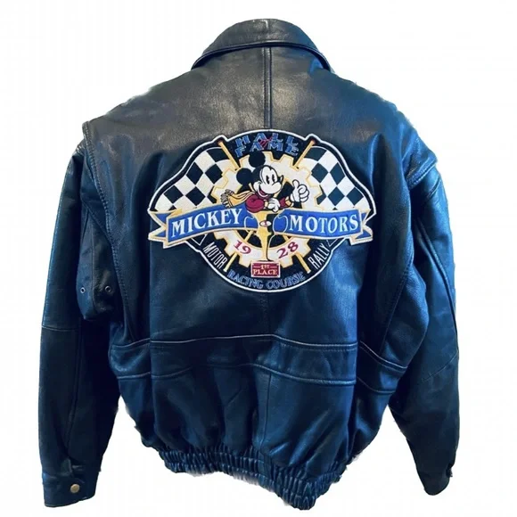 Mickey Mouse Motor Rally Racing Team Vintage Leather Jacket